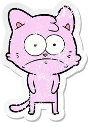 distressed sticker of a cartoon nervous cat