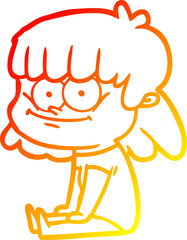 warm gradient line drawing of a cartoon girl smiling
