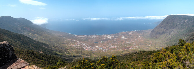 Panoramic from the Mirador of the municipality of La Frontera in the park of La Llania in El Hierro, Canary Islands
