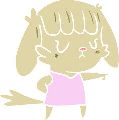 flat color style cartoon dog girl pointing