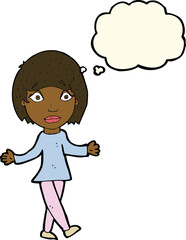cartoon surprised woman with thought bubble