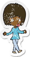 retro distressed sticker of a cartoon confused woman