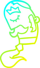 cold gradient line drawing of a cartoon man with mustache