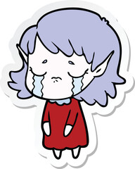 sticker of a crying cartoon elf girl