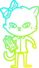 cold gradient line drawing of a cute cartoon cat