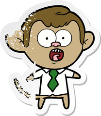 distressed sticker of a cartoon business monkey
