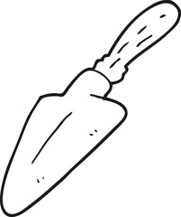 freehand drawn black and white cartoon trowel
