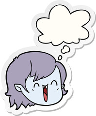 cartoon vampire girl face with thought bubble as a printed sticker