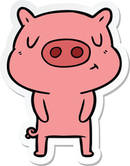 sticker of a cartoon content pig