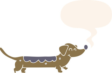 cartoon dog with speech bubble in retro style