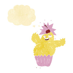 cartoon cupcake monster with thought bubble