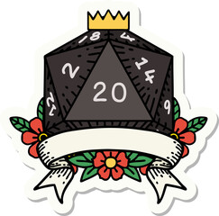 sticker of a natural 20 critical hit D20 dice roll