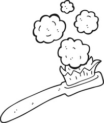 freehand drawn black and white cartoon toothbrush