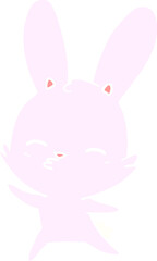 curious waving bunny flat color style cartoon