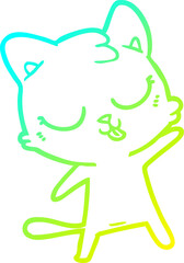 cold gradient line drawing of a cute cartoon cat