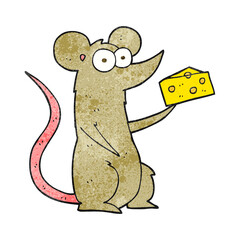 freehand textured cartoon mouse with cheese
