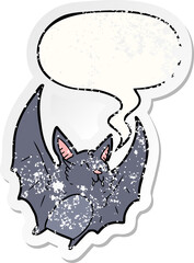 cartoon vampire halloween bat with speech bubble distressed distressed old sticker