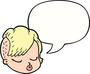 cartoon female face with speech bubble