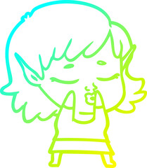 cold gradient line drawing of a pretty cartoon elf girl