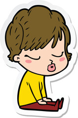 sticker of a cartoon woman with eyes shut