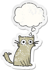 cartoon cat with thought bubble as a distressed worn sticker
