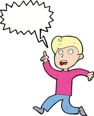 cartoon boy panicking with speech bubble