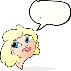 cartoon happy woman with speech bubble