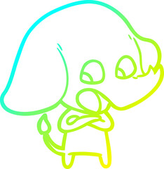 cold gradient line drawing of a cute cartoon elephant