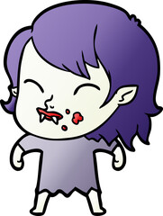 cartoon vampire girl with blood on cheek