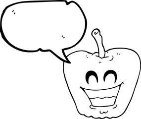 freehand drawn speech bubble cartoon grinning apple