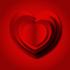 Heart in paper cut out style. Silk effect layered postcard, poster, banner.