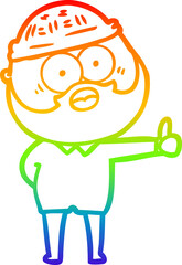 rainbow gradient line drawing of a cartoon bearded man giving thumbs up sign