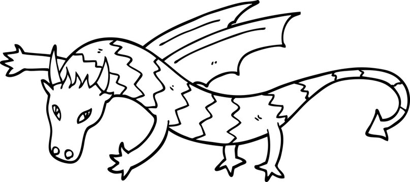 line drawing cartoon flying dragon