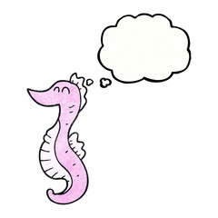 freehand drawn thought bubble textured cartoon seahorse