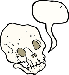 cartoon spooky skull with speech bubble