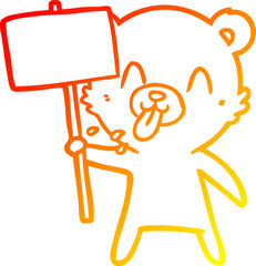 warm gradient line drawing of a rude cartoon bear with protest sign