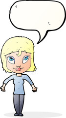 cartoon girl shrugging shoulders with speech bubble