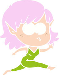 flat color style cartoon elf girl running