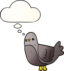 cartoon bird with thought bubble in smooth gradient style