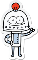 sticker of a happy carton robot with light bulb