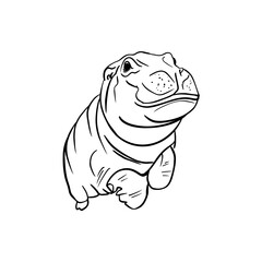 Vector sketch hand drawn silhouette of a hippopotamus, doodle art with black lines