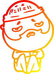 warm gradient line drawing of a cartoon worried man with beard