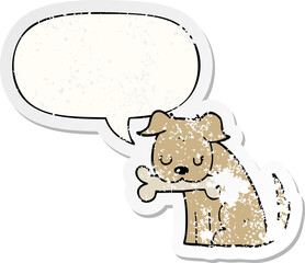 cartoon dog with speech bubble distressed distressed old sticker