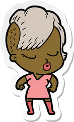 sticker of a cartoon pretty hipster girl