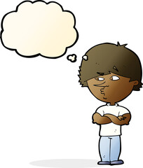 Obraz premium cartoon suspicious man with thought bubble