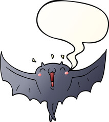 cartoon happy vampire bat with speech bubble in smooth gradient style