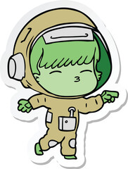 sticker of a cartoon curious astronaut