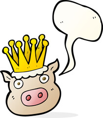 freehand drawn speech bubble cartoon crowned pig