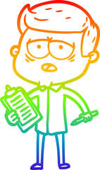 rainbow gradient line drawing of a cartoon tired man