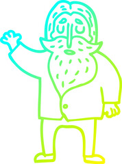 cold gradient line drawing of a cartoon old man waving